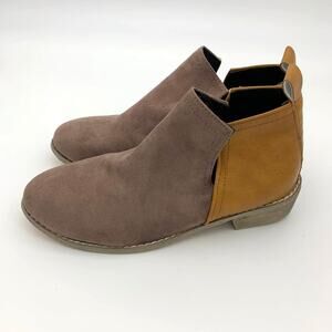 Ankle Boots Womens Size 8.5 Khaki & Brown Matte-Contrast Side Slit Block Heel